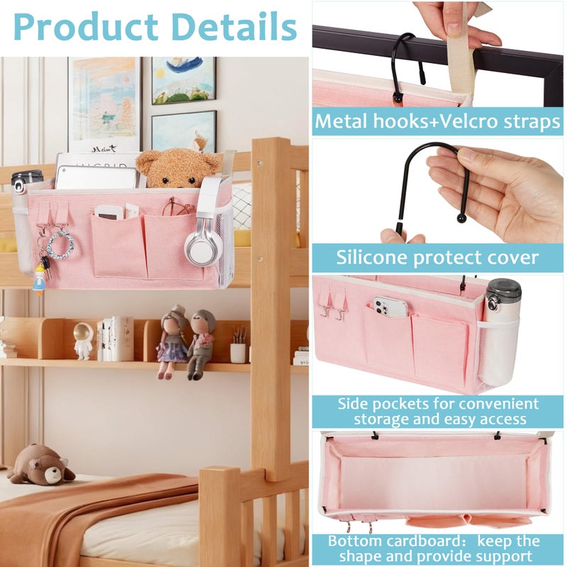 Loghot Bedside Caddy/Bedside Storage Bag Hanging Organizer for Bunk and Hospital Beds,Dorm Rooms Bed Rails,Can be Placed Glasses,Books,Mobile Phones,Keys (Light Pink) - Image 4